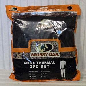 New MOSSY‎ OAK MEN'S THERMAL SET TOP & BOTTOM POLYESTER Size XL Black